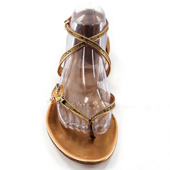 GUCCI Gold Leather Bumblebee Thong Sandal - Picture 10 of 13